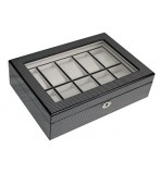 FD-48 10pc Carbon Fiber Design Wood Watchbox w/ Window